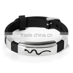 New Fashion Black 304 Stainless Steel Silver Tone Snake Carved Silicone Bracelets thumbnail-1