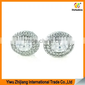 Double Lip Edge Oval 18 k White Gold Diamond Inlay Zircon Earrings thumbnail-1