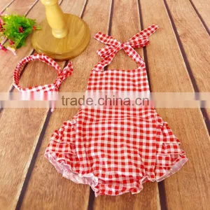 Toddler Girls Red Plaid Romper thumbnail-1