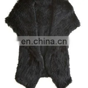 3151-BLK# Rabbit Fur Knitted Vest With Wide Flap Collar, Knit Rabbit Vest, QUALITY SUPPLIER/OEM/ODM thumbnail-1