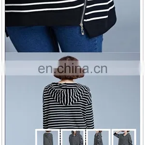 Manufacturer Womens Ladies Hoodie Sweatshirt Hooded Tops Zip Stripe Casual T-shirt thumbnail-1