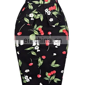 Grace Karin Occident Sexy Women Hips Wrapped Short Vintage Retro Dress Cotton Cherry Printed Skirt CL008928-4 thumbnail-2