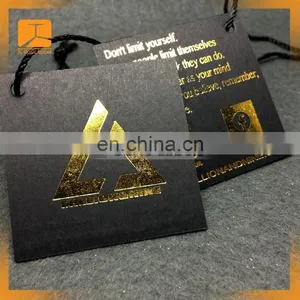 Hot Sale Custom Black Card Paper Hang Tag/gold Foil Center Folded Swing Tag thumbnail-1