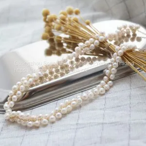 Wholesale Handmade Pearl Necklace 14K Gold 3-4mm Natural Freshwater Pearl Necklace Bracelet Jewelry Sets thumbnail-3