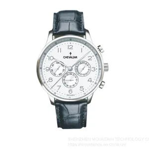 Stainless Steel Multi-Function Watches Man Genuine Leather Quartz Chronograph Watch thumbnail-1