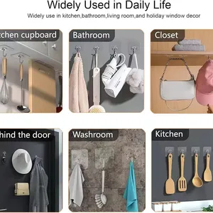 Adhesive Hooks, Sticky Hooks, Transparent Reusable Removable Adhesive Hooks for Hanging, Wall Hooks for Hanging Can be Use for Kitchen Bathroom Shower Outdoor Home Improvement thumbnail-4