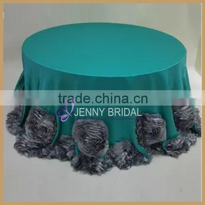 TC107C Factory Supplier Blush Pink Satin Ruffle Rosette Table Cloth thumbnail-5