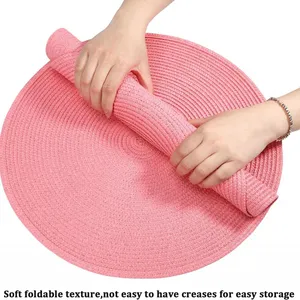 Round Pink Color Braided Placemats 15 Inch for Natural Woven Heat Resistant Place Mats Set of 6 thumbnail-4