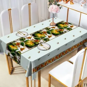 Lovely Pumpkin Pattern PVC Tablecloth, Waterproof, Oil-proof, Easy to Clean, Perfect for Home Dining and Festive Decoration thumbnail-1