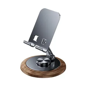 Premium Metal Phone Stand With Wooden Base thumbnail-3
