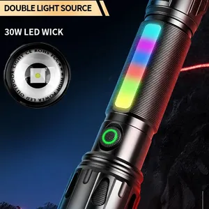 Wholesale RGB Side Light White Laser Flashlight Magnetic Tail 13 Modes Telescopic Zoom Rechargeable Torch IPX4 Waterproof thumbnail-3