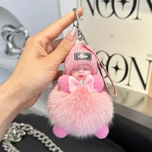 Sleeping Baby Fur Pom Pom Keychain thumbnail-2