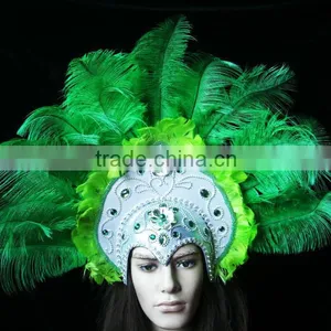 Green Ostrich Feather With Princess Headdress, Indian Headdress thumbnail-3