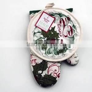 Good Quality Printed Cotton Oven Mitt Set and Potholder thumbnail-1