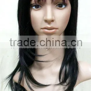 Long Natural Straight Wigs With Bans Black thumbnail-1