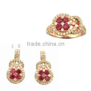 Fashion Rose Gold Plated Charm Guitar Silver Jewelry Set thumbnail-1