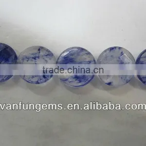 Blue Cherry Quartz Faceted Coin thumbnail-1