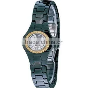 Fashion 3atm Water Resistant Ceramic Watch Costume Rhinestone Dial Face Black Ceramic Watch thumbnail-1