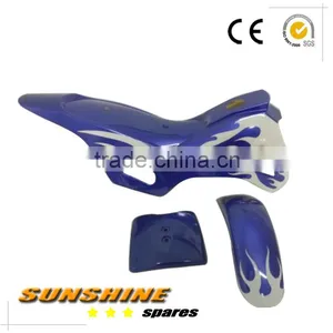 Mini Dirt Bike Plastics / Fairings Kit. Blue With White Flames thumbnail-1