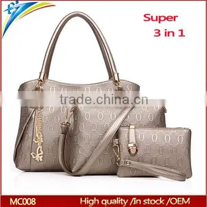 New Stylish Summer Women Bag Set Gold Handbag 3 Pieces Kit Shoulder Messager Pouch thumbnail-1