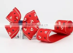 Nautical Anchor Printed Navy Blue Grosgrain Ribbon for Hair Bow, Packing, Decoration thumbnail-5