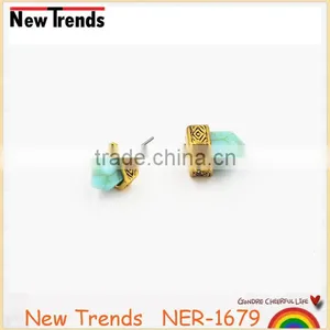 Newest Fashion Double Geometrical Turquoise Earring Stud Hot Sale thumbnail-3