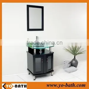 24"solid Wood Wash Room Cabinet With Glass Wash Basin thumbnail-1