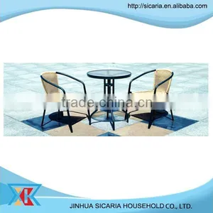 Hot Furniture Glass Table and Wicker Chair With Steel Frame Set thumbnail-1