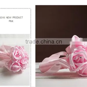 Crystal Pearls Posy Bridal Brooch Wedding Bouquet Silk Rose Handmade Flowers thumbnail-4