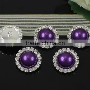 Round Dark Purple Pearl Rhinestone Button Embellishment With Shank thumbnail-1