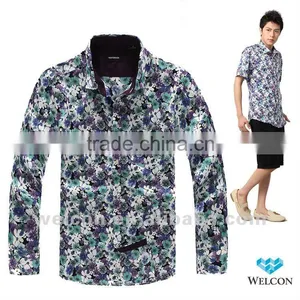 Satin 100% Cotton Long Sleeve Latest Brand Design European Style Slim Fit Floral Pattern Casual Fancy Fashion Men Printing Shirt thumbnail-1