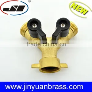 Brass Y Shut-off Valve Two Way Garden Hose Valve Y Shape Connector Water Valve With Butterfly Handle thumbnail-1