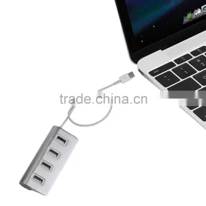Aluminium Casing 4 Port Usb Hub 3.1 Type c, Type c Hub Change to Usb 2.0 High Speed Hub for Macbook With LED Indicators thumbnail-1