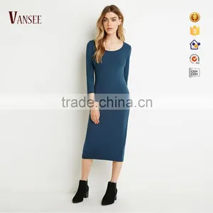 Plain Long Sleeve Soft One-piece Dress Elegant Long Evening Dress thumbnail-1