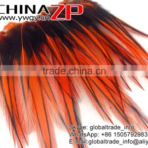 ZPDECOR Feather Bulk Sale Cheap Dyed Orange Laced Pointy Chicken Cape Feathers thumbnail-2