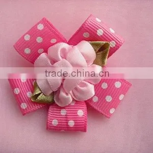 Exquisite Pink Grosgrain Ribbon Flower for Hair Accessory thumbnail-1