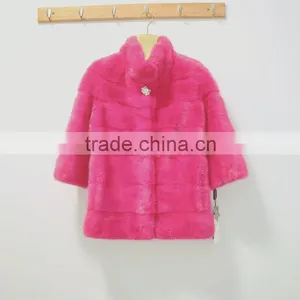 Factry High Quality Pink Color Real Mink Fur Coat For Girls thumbnail-1