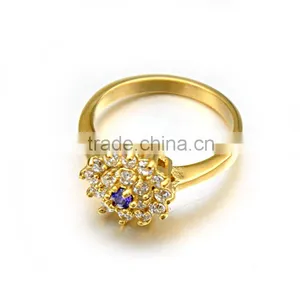 Fancy Women Wedding Band Stainless Steel Dubai Gold Ring With Crystal Flower Jewelry thumbnail-2