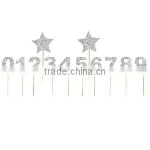 NEW Cupcake Toppers Cake Picks Silver Number 0 1 2 3 4 5 6 7 8 9 Stars thumbnail-1
