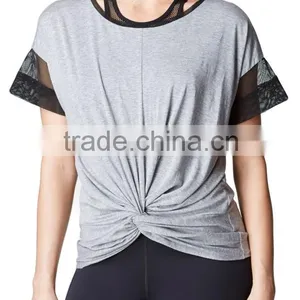 2016 Short Mesh Sleeve Top With Knotted Front Office In United States (USA)Small Minimum thumbnail-2