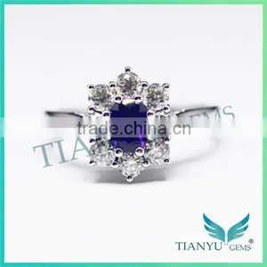 Fashion Styles 925 Sterling Silver Blue Round Cut Corundum Moissanite Diamond Ring Wedding Rings thumbnail-2