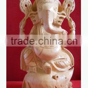 Wooden Handicraft Wood Carving Vedic God Ganesha Rich Art And Craft Jaipur Rajasthan India Artisan Statue Sculpture Handmade thumbnail-1