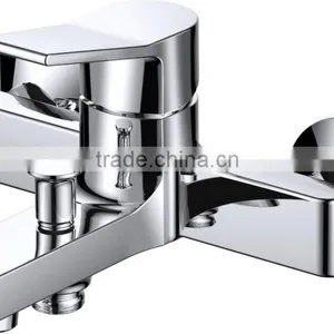 Polished Brass Bathroom Wall Mounted Bath Shower Faucet With Single Handle and Double Holes thumbnail-1