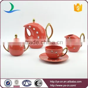 15pcs High Gloss Ceramic Arabic Tea Set With Acrylic Stone thumbnail-1
