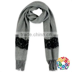 Grey With Black Lace Cotton Scarf Baby/Women Two Ues Scarf Shawl Warm Winter Scarf And Shawl 2016 thumbnail-1