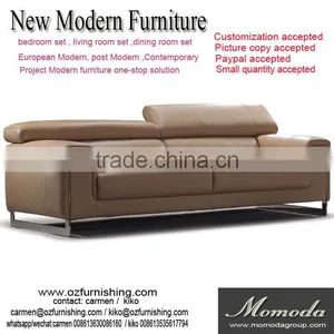 JR8035 Elegant Chic Contemporary White Cow Leather Stainless Steel Metal L Shape Living Room Sofa Set Home Furniture thumbnail-1