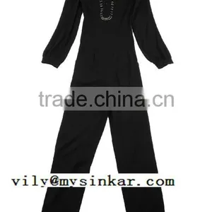 Woven Beaded Long Sleeve One Button Pleated Good Quality Women Jumpsuit thumbnail-4