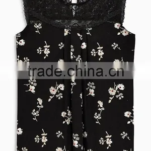2016 Fashion Jersey Sleeveless Top With Beautiful Lace Yoke HST8033 thumbnail-3