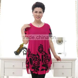 Middle Aged Women Fashion Beaded Lace Loose Printed Blouse thumbnail-3