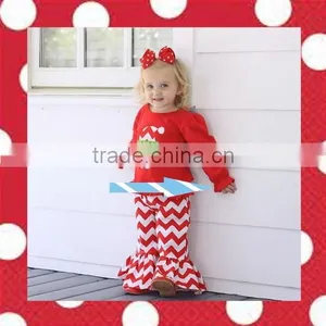 Boutique Remake Children Christmas Clothes Plain Red Top And Red Chevron Pants Set Girl Christmas Costumes thumbnail-3